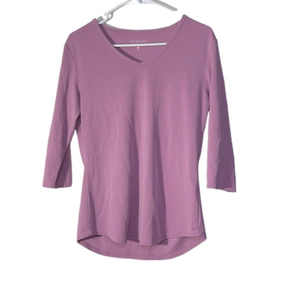 Seg’ments Essentials Tencel 3/4 Sleeve V Neck Top Size Small Purple